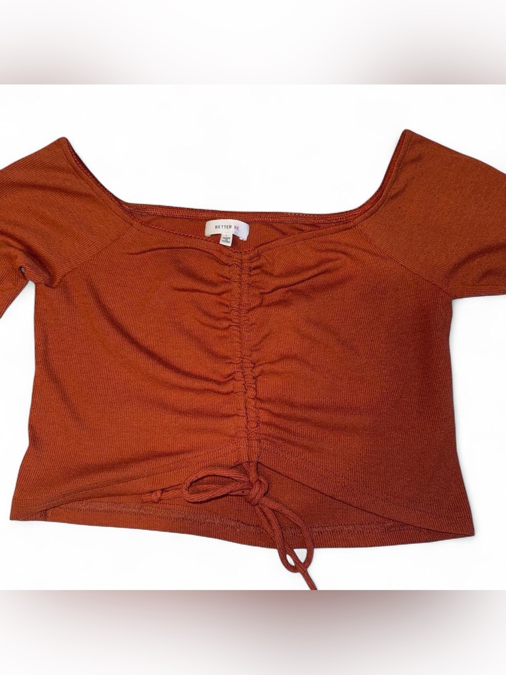 Better Be Burnt Orange Ruched Tie-Front Crop Top